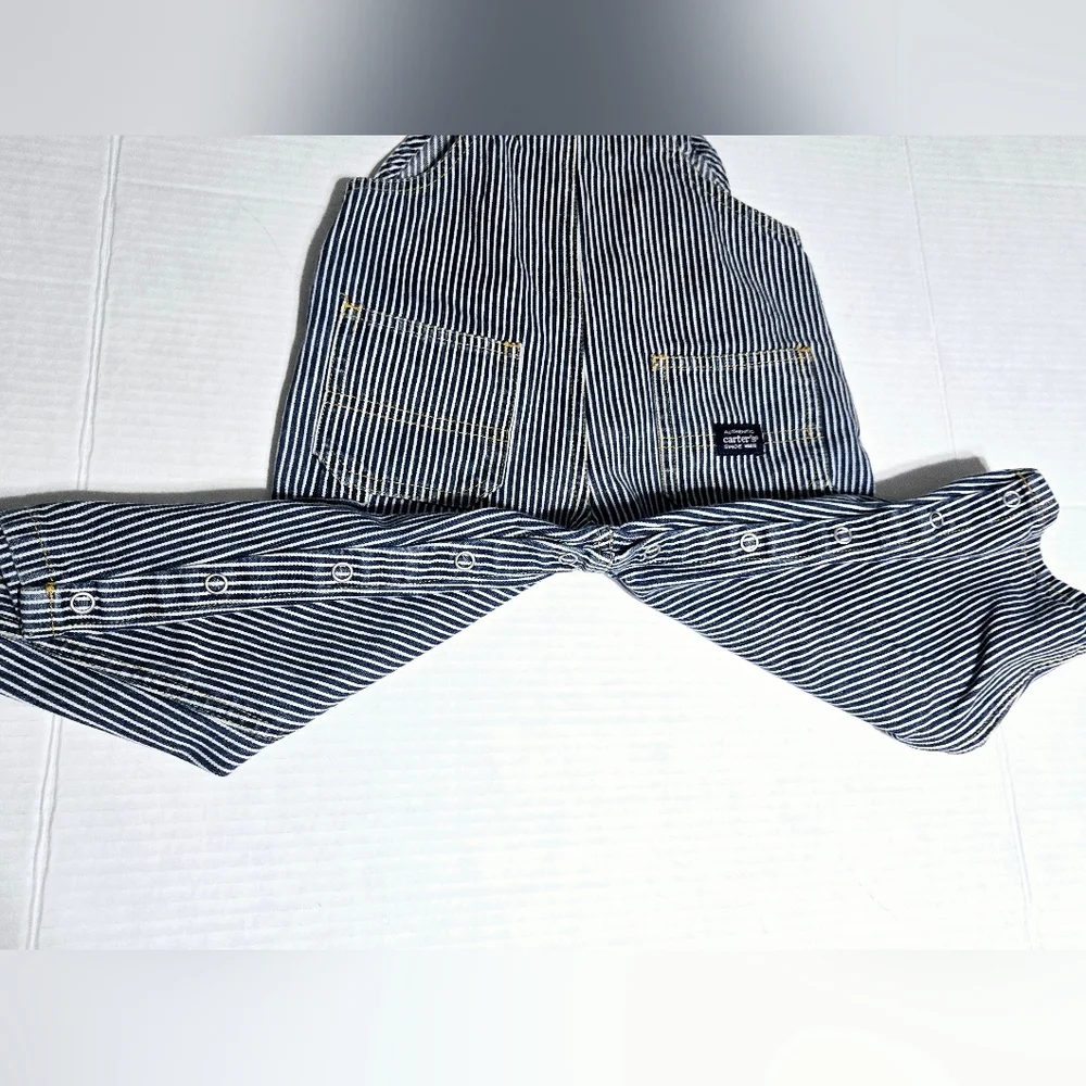 Carter’s Toddler Railroad Stripe Overalls Construction Truck Embroidered‎ 2T